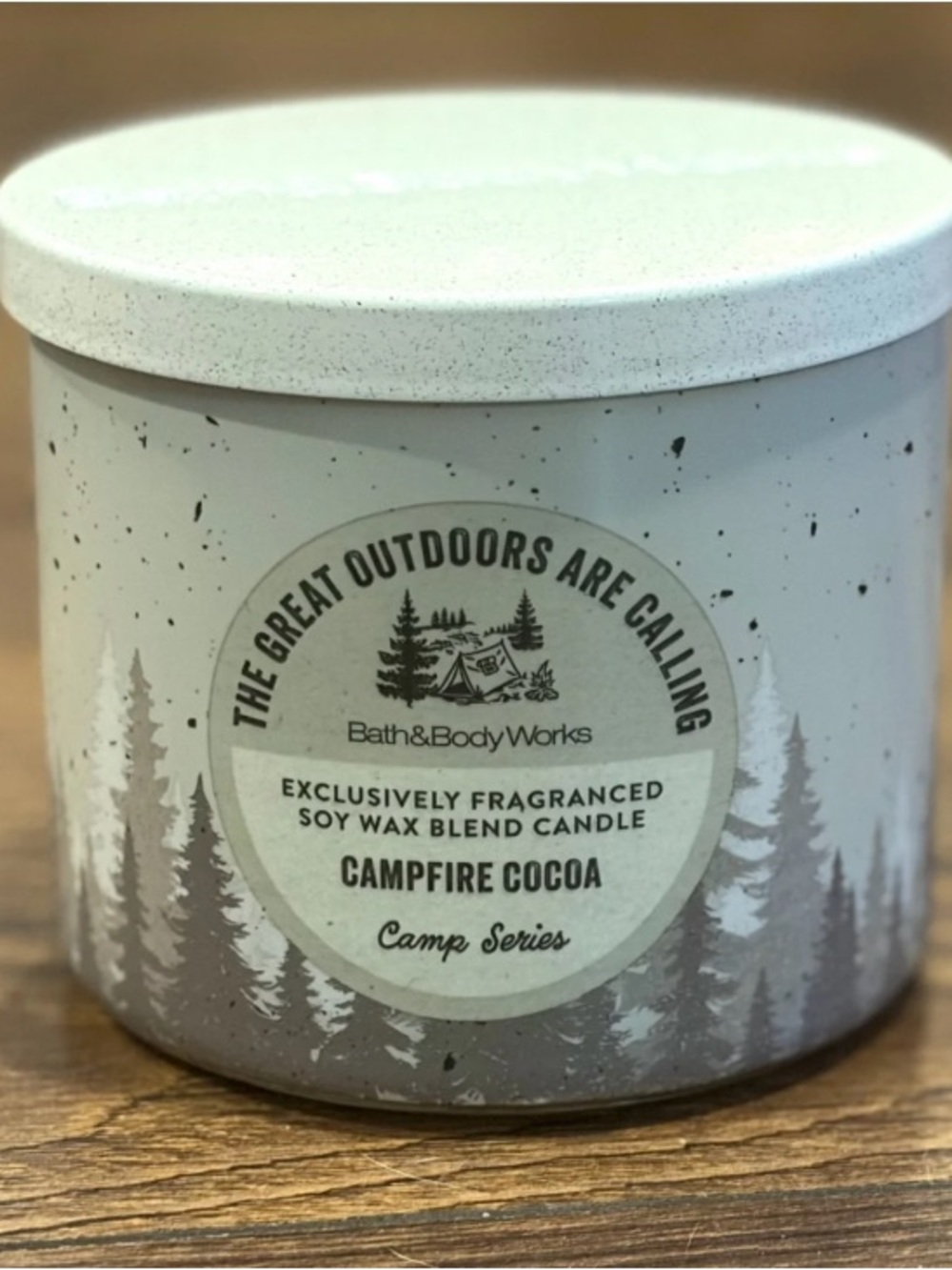 NWT, B&BW Campfire Cocoa, ‘Camp Series’, Glass 3 Wick Candle with Metal Lid